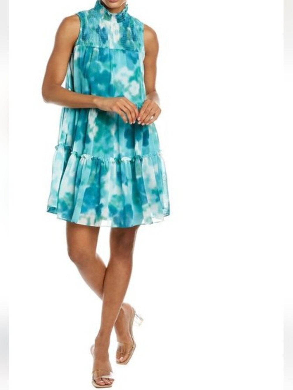 Taylor Teal Tie-Dye Smocked Mini Dress NWT